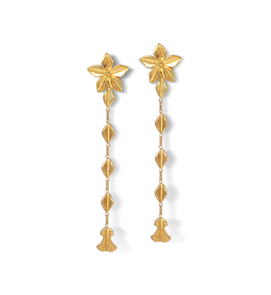 LALAoUNIS 18K Gold Flower Long Single Strand Earrings